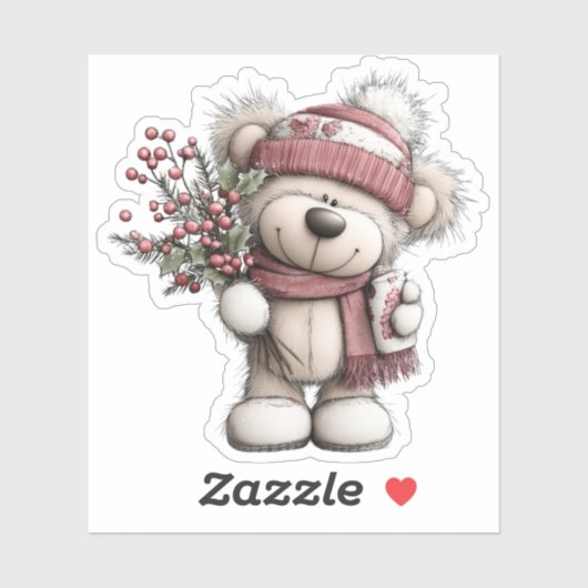 Christmas Teddy Bear Sticker | Cozy Winter Scene (Blatt)