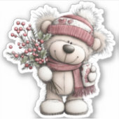 Christmas Teddy Bear Sticker | Cozy Winter Scene (Vorderseite)