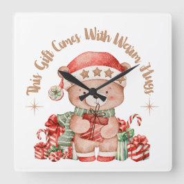 Christmas Teddy Bear Wall Clock Nursery Quadratische Wanduhr