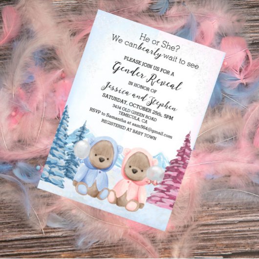 Christmas Teddy Bears Pink Blue Gender Reveal Einladung
