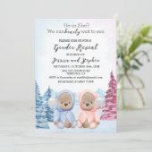 Christmas Teddy Bears Pink Blue Gender Reveal Einladung (Stehend Vorderseite)