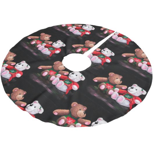 Christmas Teddy Bears Tree Skirt Polyester Weihnachtsbaumdecke (Schrägansicht)