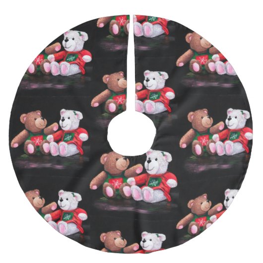 Christmas Teddy Bears Tree Skirt Polyester Weihnachtsbaumdecke (Vorderseite)