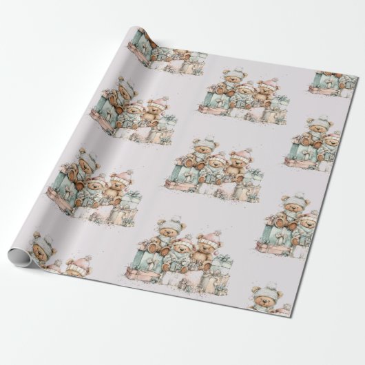 Christmas Teddy Bears Wrapping Paper Geschenkpapier (Ungerollt)