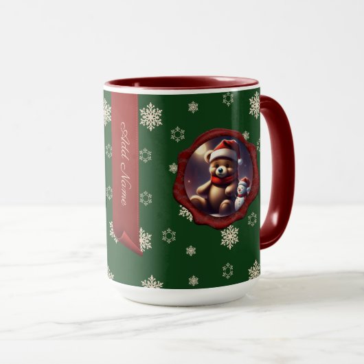 Christmas Teddy Friend Personalisiert Banner Green Tasse (VorderseiteRechts)