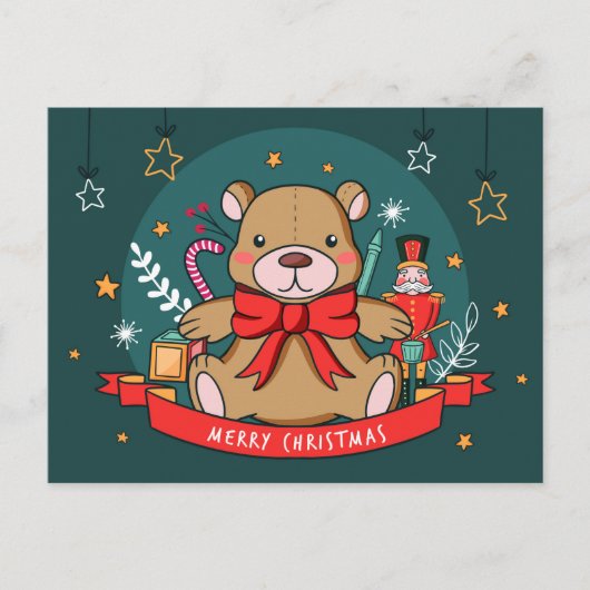 Christmas Teddy Postcard Postkarte (Vorderseite)