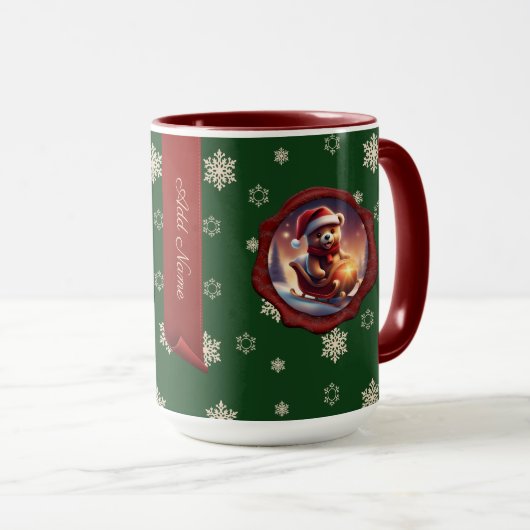 Christmas Teddy Sleigh Personalisiert Banner Green Tasse (VorderseiteRechts)