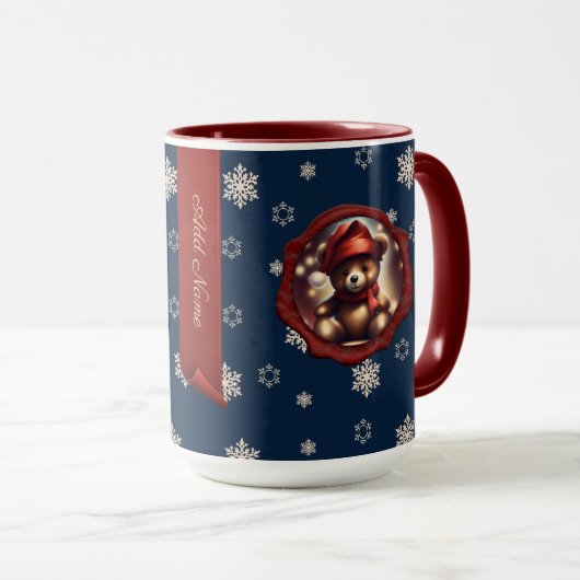 Christmas Teddy Soft Personalisiert Banner Blue Tasse (VorderseiteRechts)