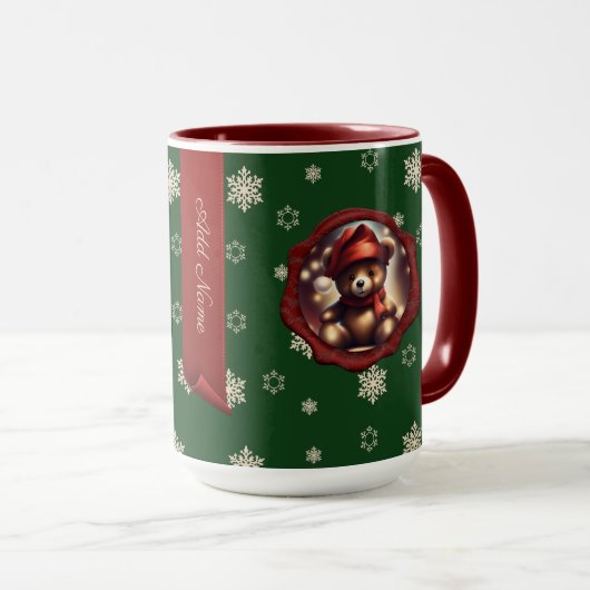 Christmas Teddy Soft Personalisiert Banner Grün Tasse (VorderseiteRechts)