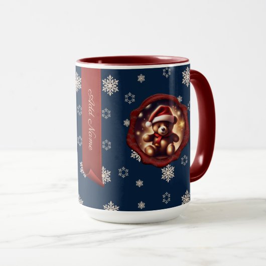 Christmas Teddy Stars Personalisiert Banner Blue Tasse (VorderseiteRechts)