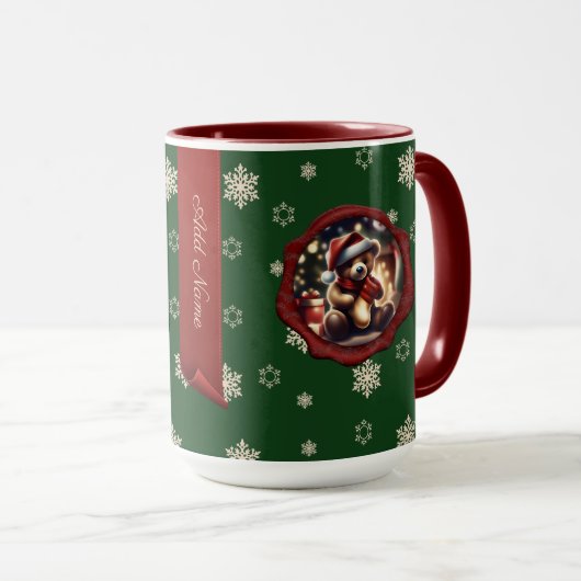 Christmas Teddy Strumpf Personalisiert Banner Gree Tasse (VorderseiteRechts)