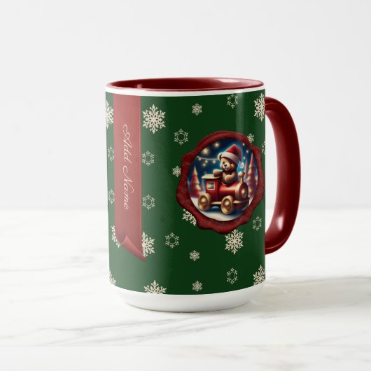 Christmas Teddy Train2 Personalisiert Banner Grün Tasse (VorderseiteRechts)