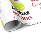 Christmas Tennis Sports Ball Custom Name Geschenkpapier (Rolleneckpunkt)