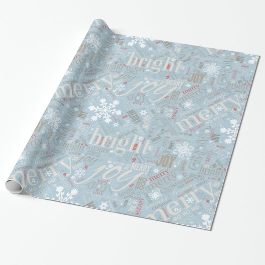 Christmas Text and Snowflake Pattern Blue ID257 Geschenkpapier (Ungerollt)
