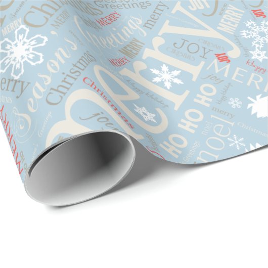 Christmas Text and Snowflake Pattern Blue ID257 Geschenkpapier (Rolleneckpunkt)