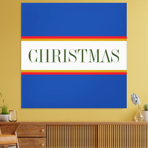 CHRISTMAS Text Festivals Alpin Blaue Streifen Leinwanddruck