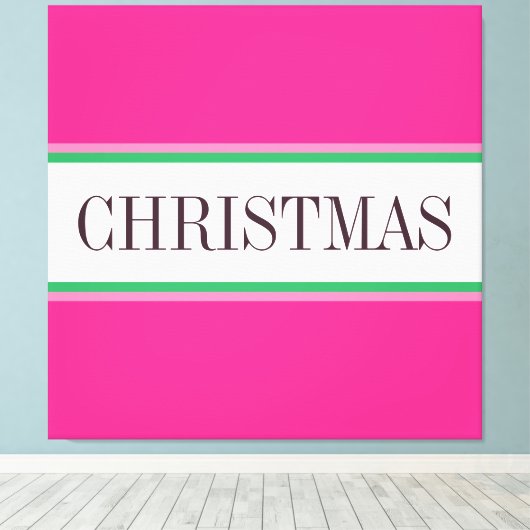 CHRISTMAS Text Festivals Bright Pink White Stripes Leinwanddruck (Insitu (Holzboden))