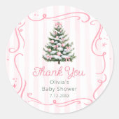 Christmas Thee Pink Winter Baby Shower Thank You Runder Aufkleber (Vorderseite)
