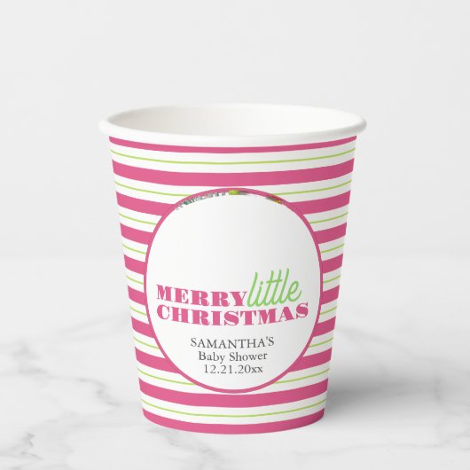 Christmas Theme Baby Shower Paper Cups Pink Green Pappbecher (Vorderseite)