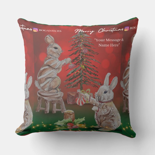 Christmas Theme Bunny Boganhues Artisanal Prints Kissen (Vorderseite)