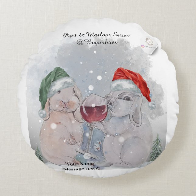 Christmas Theme Pipa & Marlow print Rundes Kissen (Vorderseite)