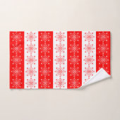 Christmas Theme Red White Stripes Snowflakes Badhandtuch Set (Handtuch)