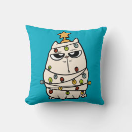 Christmas-Themed Cat Blue Pillow Kissen