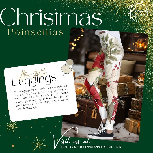 Christmas Themed Poinsettia Leggings