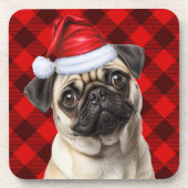 Christmas Themed Pug Dog Holiday Buffalo Plaid Getränkeuntersetzer (Vorderseite)