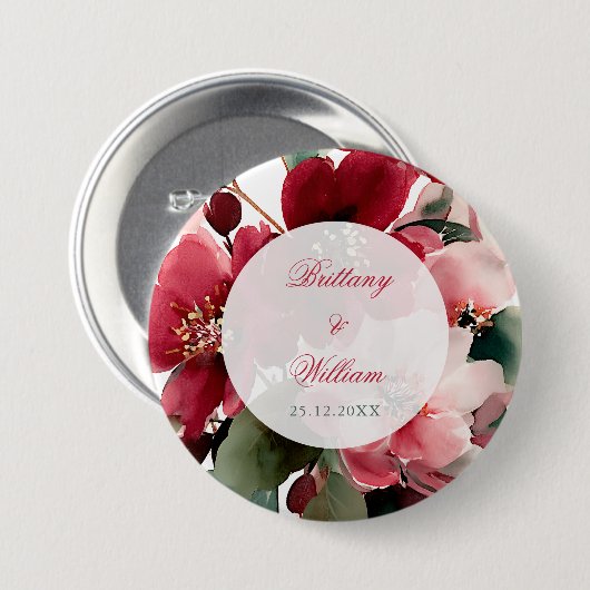  Christmas Themed Red Floral Wedding  Button (Vorne & Hinten)