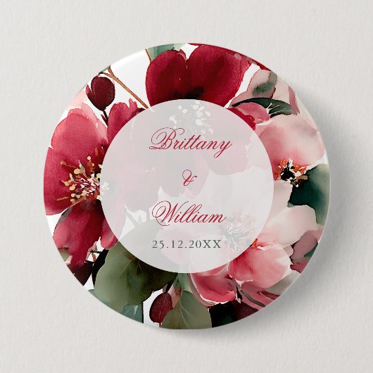  Christmas Themed Red Floral Wedding  Button (Vorderseite)