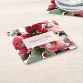  Christmas Themed Red Floral Wedding  Rechteckiger Pappuntersetzer