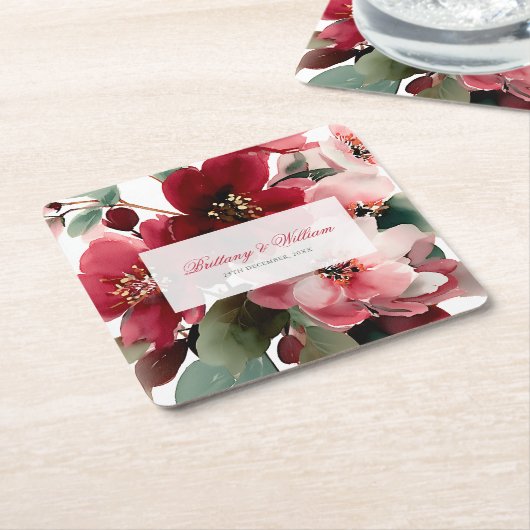 Christmas Themed Red Floral Wedding Rechteckiger Pappuntersetzer (angewinkelt)