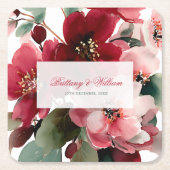 Christmas Themed Red Floral Wedding Rechteckiger Pappuntersetzer (Vorderseite)
