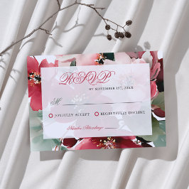 Christmas Themed Red Floral Wedding RSVP Karte