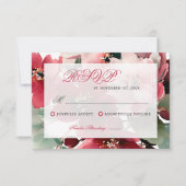 Christmas Themed Red Floral Wedding  RSVP Karte (Vorderseite)