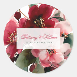 Christmas Themed Red Floral Wedding Runder Aufkleber