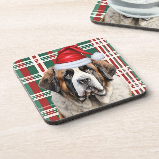 Christmas Themed Saint Bernard Dog Holiday Plaid Getränkeuntersetzer (Linke Seite)