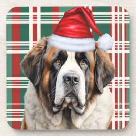 Christmas Themed Saint Bernard Dog Holiday Plaid Getränkeuntersetzer