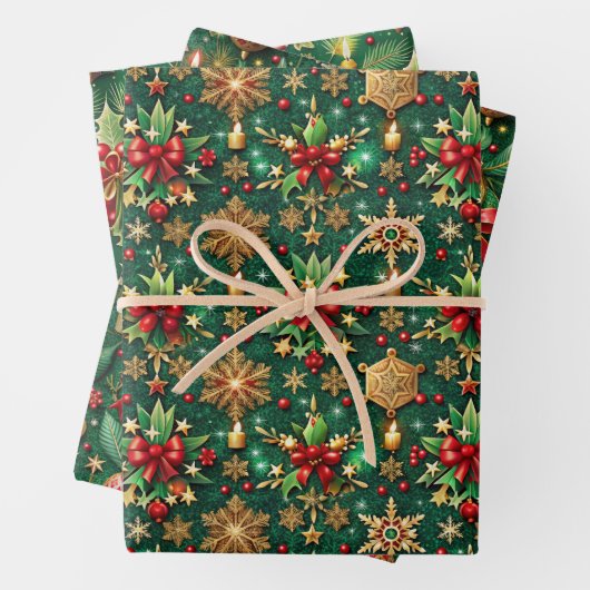 Christmas-themed three festive patterns geschenkpapier set (Beispiel)