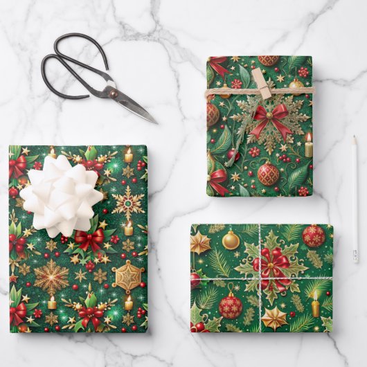 Christmas-themed three festive patterns geschenkpapier set (Vorderseite)