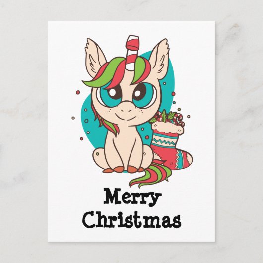 Christmas Themed Unicorn Feiertagspostkarte (Vorderseite)