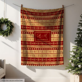 Christmas Throw Blanket Elegant Red Gold Accent Fleecedecke