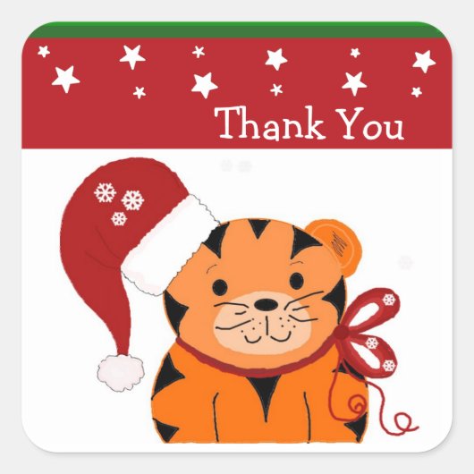 Christmas Tiger Danke Quadratischer Aufkleber (Vorderseite)