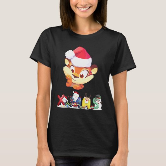 Christmas Tiger Face Tree Snow  Pajama Xmas 2021   T-Shirt (Vorderseite)