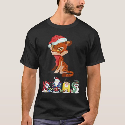 Christmas Tiger Face Tree Snow Pajama Xmas 2021 T-Shirt (Vorderseite)