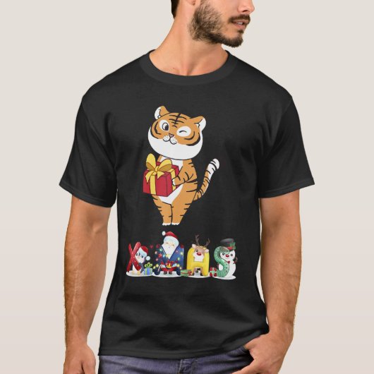 Christmas Tiger Face Tree Snow Pajama Xmas 2021 T-Shirt (Vorderseite)