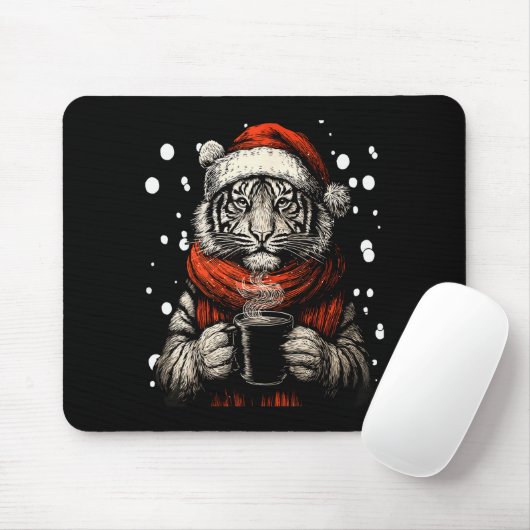 Christmas Tiger With Santa Hat Coffee Lover Funny Mousepad (Mit Mouse)