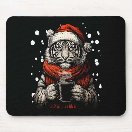 Christmas Tiger With Santa Hat Coffee Lover Funny  Mousepad (Vorne)