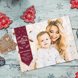 Christmas Time burgundi Happy Holidays Foto Feiertagspostkarte